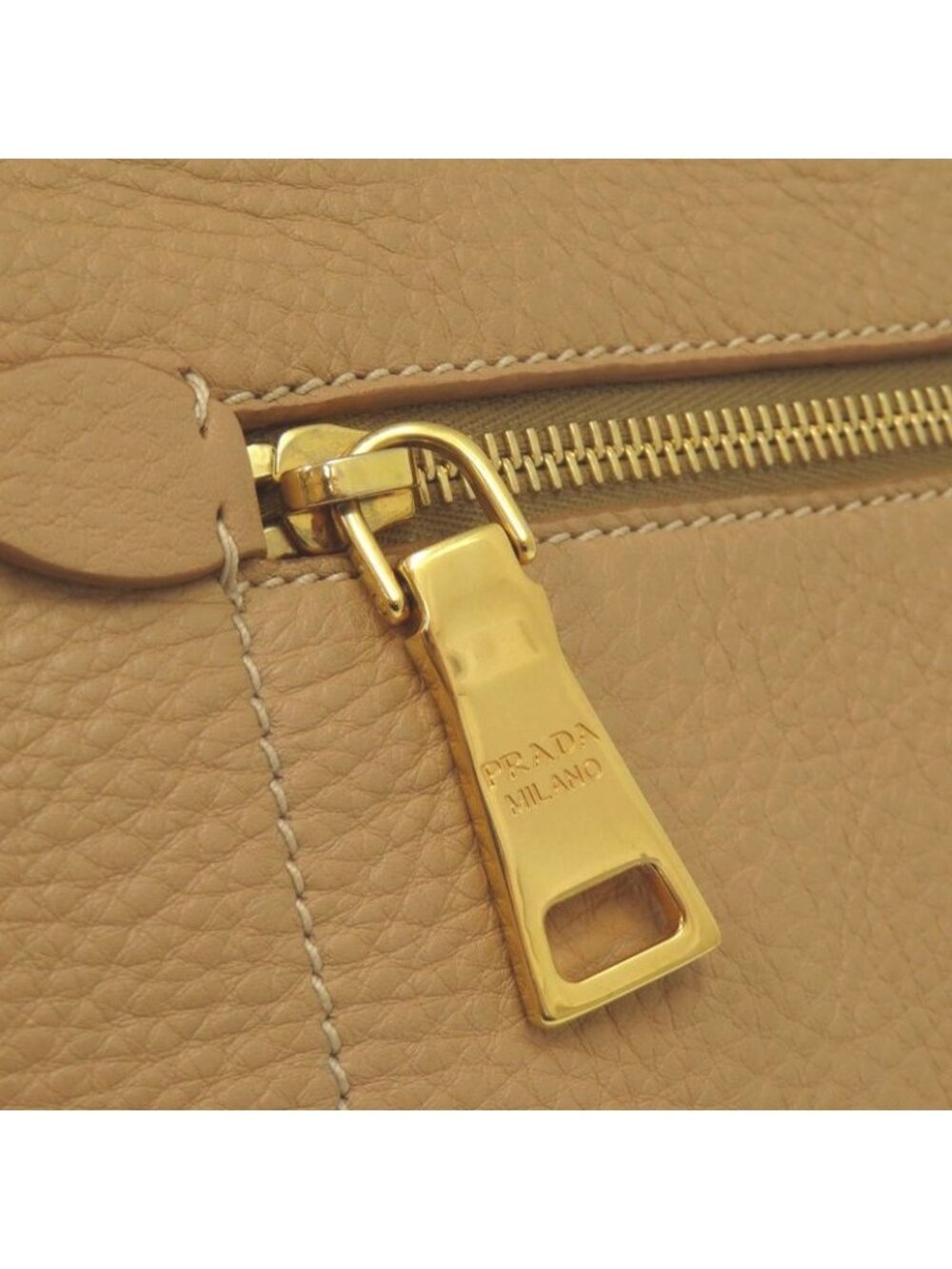 Prada Vitello Daino Gold Leather Brown Tote Shoulder Bag - Picture 6 of 10